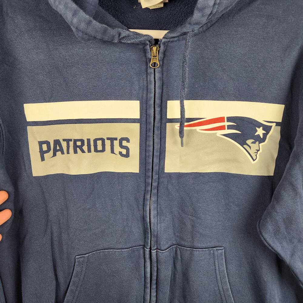 New England Patriots Hoodie Sweatshirt Mens Navy Blue NFL Football Full Zip Logo